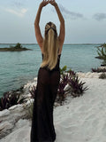 Vevesc  Sexy Backless Leopard Dress Women Sleeveless Slim Hip Package Female Long Dresses 2025 Summer Holidays Beach See Through Robe