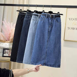 Vevesc Slit Midi Denim Skirts Women Streetwear High Waist A Line Jeans Skirt Vintage Office Lady Korean Split Casual All Match Skirts