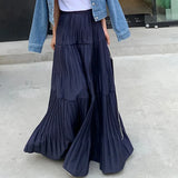 Vevesc  A-line Women Skirts Spring Summer Korean Fashion Chic Solid Sweet Faldas Mujer Pleated Elegant Casual Long Skirt