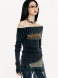 Vevesc Grunge Sweater Women Y2k Off Shoulder Knitted Pullover Punk Vintage Slim Fit Sexy Pulls Aesthetic 2000s Long Sleeve Jumper