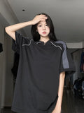 Vevesc Vintage Black T-shirts Women Oversized Cyber Y2k Korean Streetwear Short Sleeve Tees Hip Hop Style Female Tops Techwear