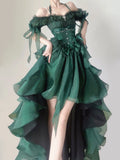 Vevesc Green Flower Wedding Dress Cos Lolita Dress Op Dress Lolita Heavy Industry Trail Puffy Princess Dress Lolita