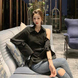 Vevesc Elegant White Shirts Women Sexy Off Shoulder Black Long Sleeve Blouses Korean Fashion Ladies Hollow Out Bandage Slim Tops New