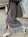 Vevesc Khaki Thickened Knit Skirt Autumn/winter Women's New Style Korean Version Pleated Medium-length Aa-line Skirt Winter Dress