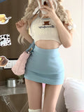 Vevesc Japanese Kawaii 3 Piece Set Women Autumn Korean Designer Mini Skirt Suit Female Sweet Tank Tops＋Casual Coat＋Sexy Slim Skirt