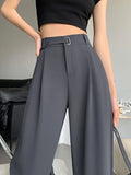 Vevesc  Grey Suit Pants Women's Summer 2025 New High Waist Straight Wide-leg Pants Leisure Loose Fashion Versatile Black Women Pants