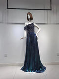 Vevesc Evening Gowns High Customized Beaded Blue Gowns Fashion Ladies Bling Bling Mermaid Sexy Evening Luxury Party Dresses