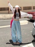 Vevesc Women Y2k Aesthetic Casual Cargo Pants Streetwear Grunge Wide Leg Trousers High Waist Harajuku Sports Loose Pleated Pantalones