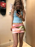 Vevesc Y2k Aesthetic Mini A-Line Skirt Pink Printing Streetwear Saldas Mujer Moda 2025 Harajuku Zipper Grunge Skirts Women Summer Saia