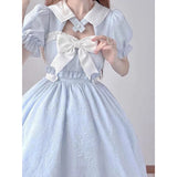 Vevesc Elegant Puff Sleeve Dresses For Women Summer A-line Blue Kawaii Japanese Lolita Dress Female Fashion Party Dress Woman