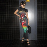 Vevesc Streetwear Dark Goth Cyber Dress Women Vintage Harajuku Grunge Emo Alt 3D Printed Short Sleeve Backless Bodycon Dresses