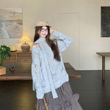 Vevesc Lazy American Fashion Popular Off The Shoulder Sweaters Harajuku Korean All Match Loose Vinateg Hole Design Jumpers Y2k Clothes