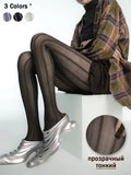 Vevesc  Sexy Y2k Pantyhose Women's Black Thin Love Stripe Jacquard Super Stretch Slim Leggings Streetwear Party Tights Stockings