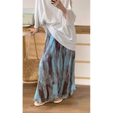 Vevesc Vintage Tie Dye Long Skirt Women Harajuku Tulle Print Maxi Skirts Summer Vacation Korean High Waist Mesh A Line Skirt New