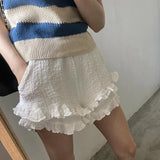 Vevesc Y2k Aesthetic Summer Sweet Solid Pant Trousers Women Ruffled Pleated Shorts Harajuku High Waist Wide Leg Pants Streetwear