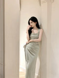 Vevesc  Evening Dresses Women Sleeveless Sexy Square Collar Slim Elegant Split Cocktail Dress Wedding Party Fashion Bridesmaids