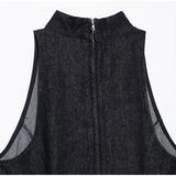 Vevesc  Women’s Black Waist-Cinching Ruffled Hem Denim Mini Dress Back Zipper Summer New Trendy Casual Party Club Streetwear For Woman
