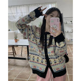 Vevesc Y2K Knitted Cardigan Women Sweet Print Sweater Coat Korean Cartoon Jacquard Knitwear Harajuku Patchwork Casual Jumper Tops