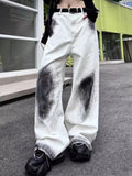 Vevesc Oversize American Tie Dye White Jeans For Women 2024 Summer New Straight Trousers Y2k E-Girl Loose Wide Leg Pants Mujer