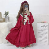 Vevesc Harajuku Lolita OP Long Sleeve Dresses Sweet Lace Slash Neck Bow A-line Dress For Women Y2k Grunge Slim Waist Vestidos Mujer