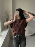 Vevesc Summer French O Neck Tank Top Sleeveless Twist Slim Vest Puff Sleeve Solid Color Knitwears Y2k T-shirt Women Clothing