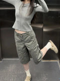 Vevesc Female Grey Y2K Baggy Japanese High Street Denim Shorts Women's Washed 2000s Vintage Casual Shorts Retro High Waist Trashy Jeans