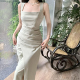 Vevesc  Evening Dresses Women Sleeveless Sexy Square Collar Slim Elegant Split Cocktail Dress Wedding Party Fashion Bridesmaids