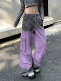 Vevesc Women's Purple Y2k Baggy Cargo Pants Vintage Y2k Harajuku 90s Aesthetic Oversize Pants High Waist Trousers 2000s Fashion Clothes