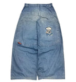 Vevesc Y2k Hip Hop Retro Washed Jeans with Various Prints Design Fashionable Streetwear Versatile Jeans Same Style for Men and Women