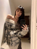 Vevesc Grunge Contrast Color Patchwork Sweaters Y2k Aesthetic Vintage Knitted Oversized Pullovers Streetwear Slash Neck Split Jumpers