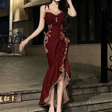 Vevesc Dressed Women's Summer New Retro Pure Desire Splicing Suspended Dress Spicy Girl Slim Fit Sexy Split Mid Length