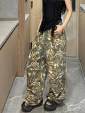 Vevesc Autumn Winter New Low Rise Jeans Y2k Ladies American High Street Baggy Pants Woman Camouflage Drawstring Mop Jeans for Women