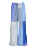 Vevesc  Sweetown Grunge Aesthic Color Block Blue Stripe Baggy Trousers For Women Elastic Waist Loose Casual Woven Pants Lazy Homewear