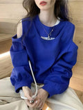Vevesc Korean Fashion Solid Sweatshirts Women Harajuku Hip Hop Oversized Hoodies Loose Casual Off Shoulder All-match Tops Y2K
