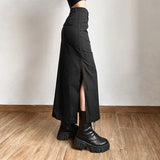 Vevesc Women Midi Skirts Goth Dark Grunge Casual Tag Split Mall Gothic Punk High Raise Slim Long Skirt Y2k Sexy Fashion Streetwear