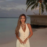 Vevesc  new women's clothing European and American style casual fashion design sea heart decoration V-neck splicing long dress