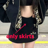 Vevesc Vintage Fashion Fake Two Piece Leopard Print Hooded Jackets+ Y2k High Waist Bodycon Skirts Autumn New Black Sets