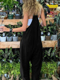 Vevesc  Solid Hippie Baggy Pockets Strappy Rompers Womens Jumpsuits Casual Streetwear