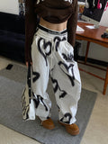 Vevesc Y2K Harajuku White Sweatpants Women Streetwear Hippie Heart Print Wide Leg Jogger Pants Oversized Korean Fashion Trousers