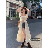 Vevesc Sexy Off Shoulder Ruffles Dress for Women 2024 Summer New Sun Protection Dresses Y2k E-Girl Slim Waist Mid-length Vestidos