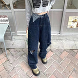 Vevesc Hot Girl  High Waist Baggy Jeans Woman Hole Vintage Streetwear Hip-hop Stylish Wide Leg Trouser Female Daily All-match Trendy