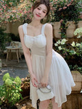 Vevesc  Summer Sweet Princess Mini Dress French Style Spaghetti Strap Sleeveless Fairy Birthday Party Dresses Female Short Vestidos New