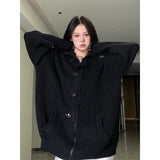 Vevesc Y2K Knitted Cardigan Women Streetwear Black Oversized Sweater Coat Harajuku Gothic Buttons Zipper Knitwear Casual Jumpers