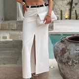 Vevesc  White Slit Long Skirt Spring Women's Fashion New Straight Casual Office Lady Skirt Elegant High Waist Female Long Skirt