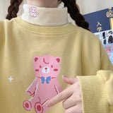 Vevesc Bottoming Pink Ropa Mujer Tshirts Cartoon Sheep Embroidery Turtleneck Y2k Tees Sweet Camisetas Women Preppy Style Japanese