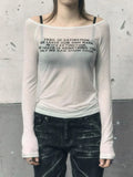 Vevesc Y2k Aesthetic Vintage Letter Print Tshirts Women Harajuku Gothic Punk Basic T-shirt Streetwear Slim Bottoming Tees Femme