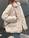 Vevesc Argyle Padding Coat Women Autumn Winter Warm Parkas Female Korean Fashion Down Jacket Ladies Casual Loose Patchwork Fluffy Coats