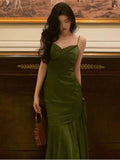 Vevesc  Elegant Satin Halter New Vintage Niche Waisted Fishtail Dress Formal Gown Party Dresses Sling Backless Waist Evening vestidos