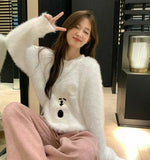 Vevesc Pullovers Mink Cashmere Kawaii Rabbit O Neck Women Sweater Japanese Sweet Y2k Oversize Knitted Harajuku Sueter Mujer Tops