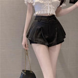 Vevesc 2024 Summer New Wide Leg Shorts Fashion Simple High Waist Ruched Skirts  Y2k Grunge Thin Lace White Short Femme